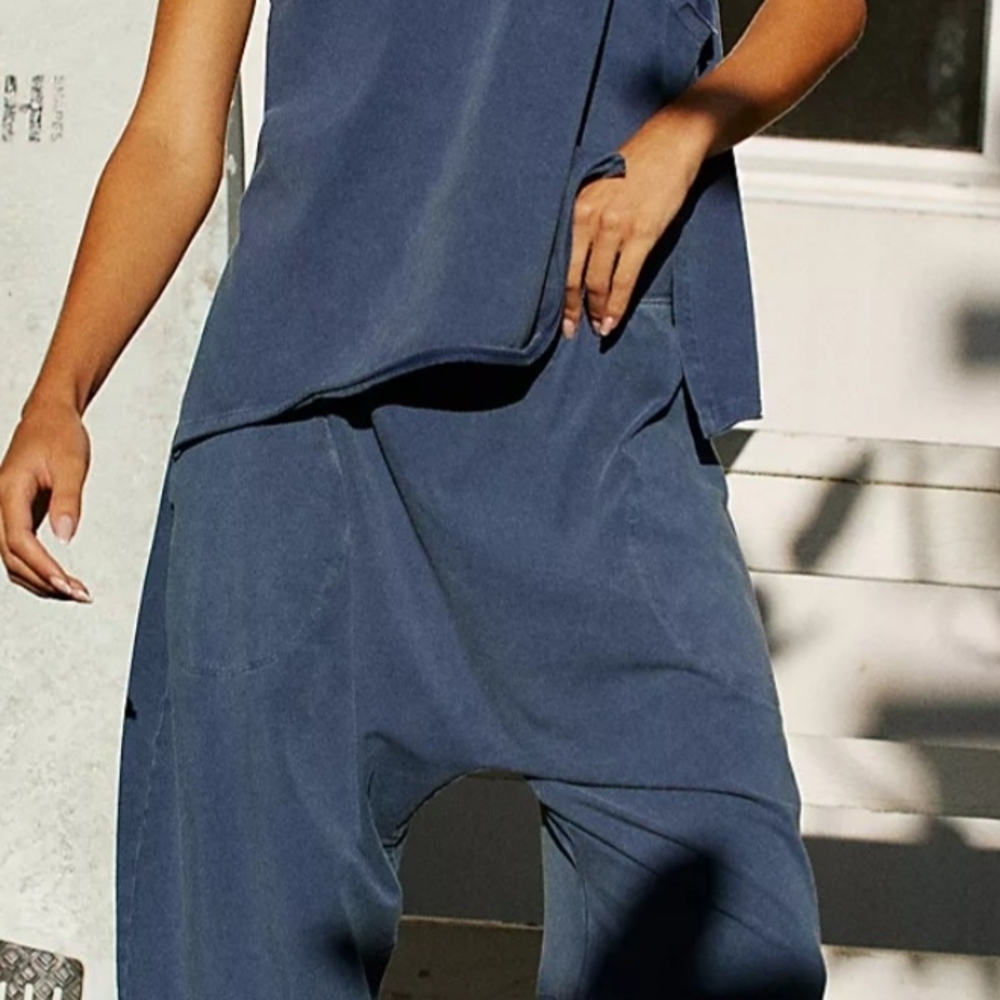 Free People Dusty Blue Relaxed Drop-Crotch Joggers